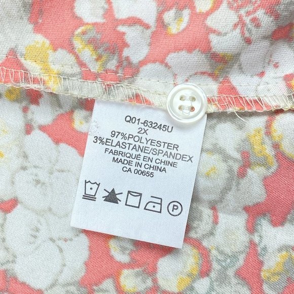 Penningtons Blouse Womens 2X Button Down Floral Orange White Tunic Flowy V-Neck - Picture 11 of 11